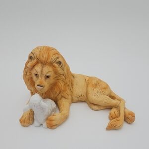 Lion and Rabbit Figurine - Tan and White